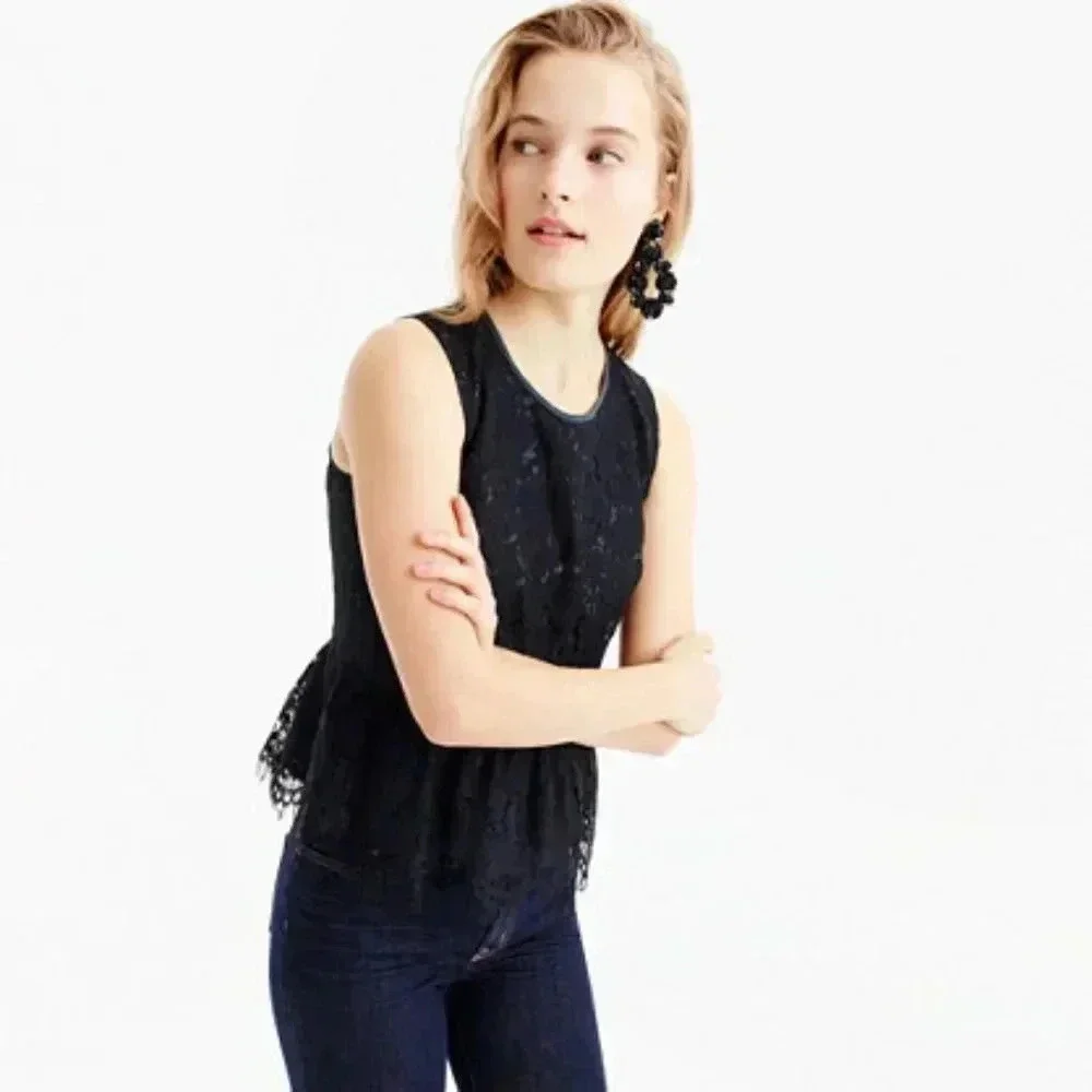 J. Crew Lace Peplum‎ Black Top 2
